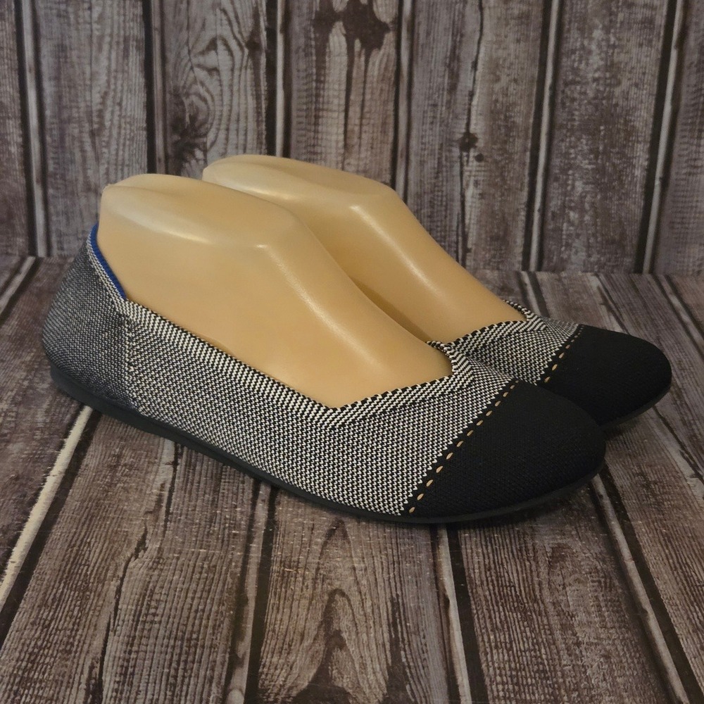 Sz 8 Rothys The Flat Grey Mist Round Cap Toe Knit Ballet Flats Excellent